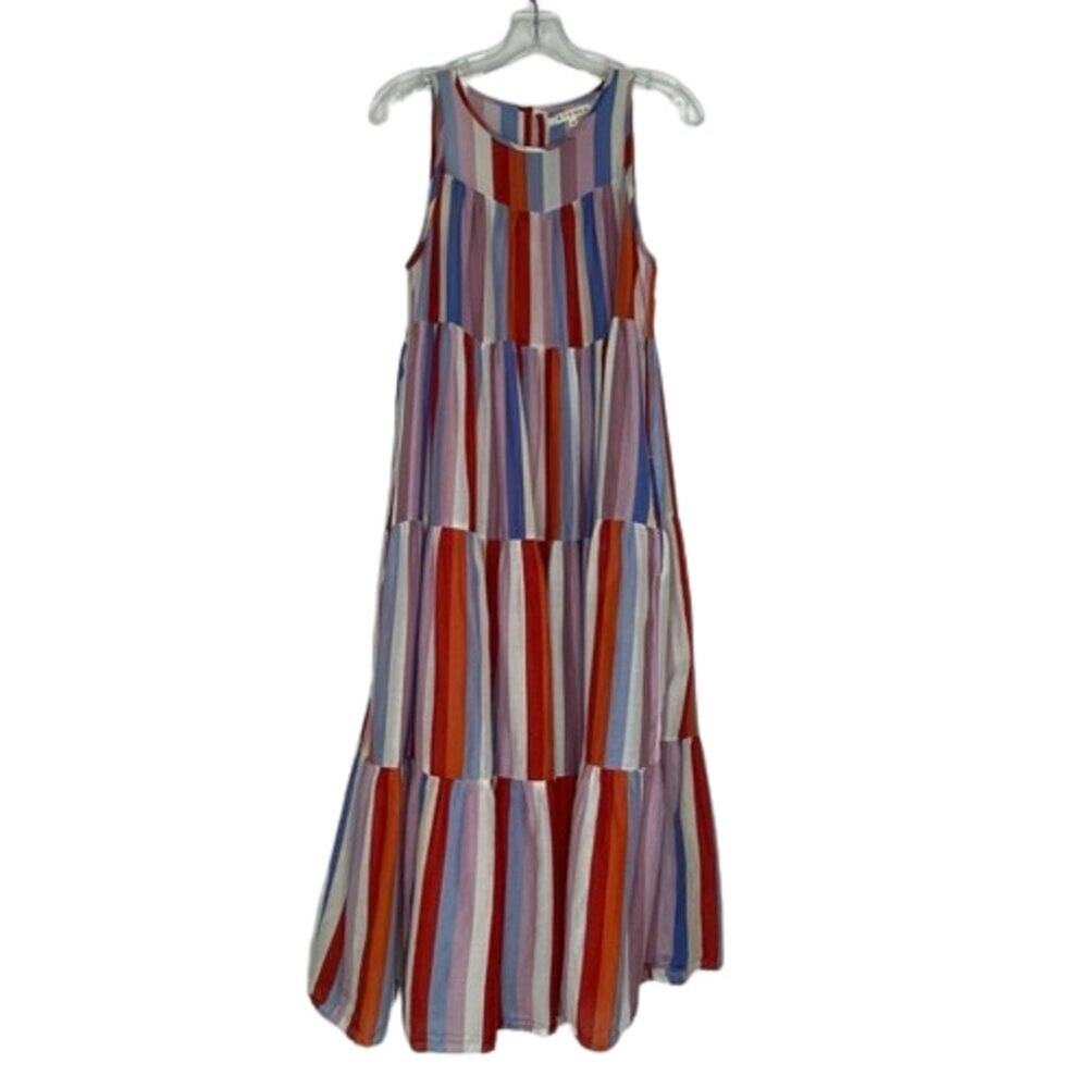 XiRENA Multicolor Silk Striped Tiered Midi Dress